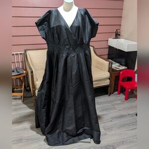 Black Taffeta Gown With Belted Waist